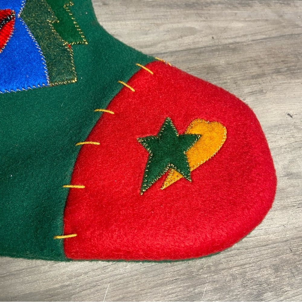 Vintage Christmas Stocking Felt Applique with Reindeer Design Noel - Picture 4 of 7